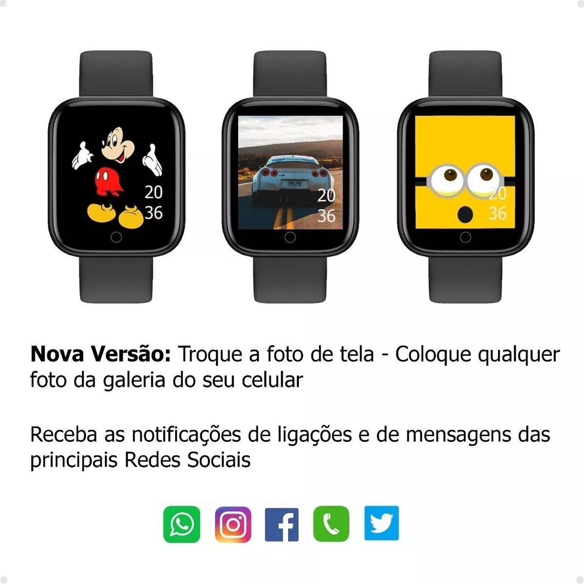 Relógio Digital Feminino Smartwatch Para Android ios Troca Foto