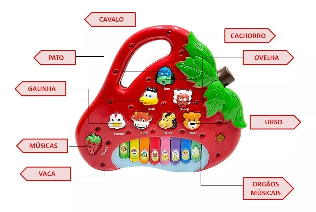 Brinquedo Teclado Piano Moranguinho Animais Musical Infantil - Cem