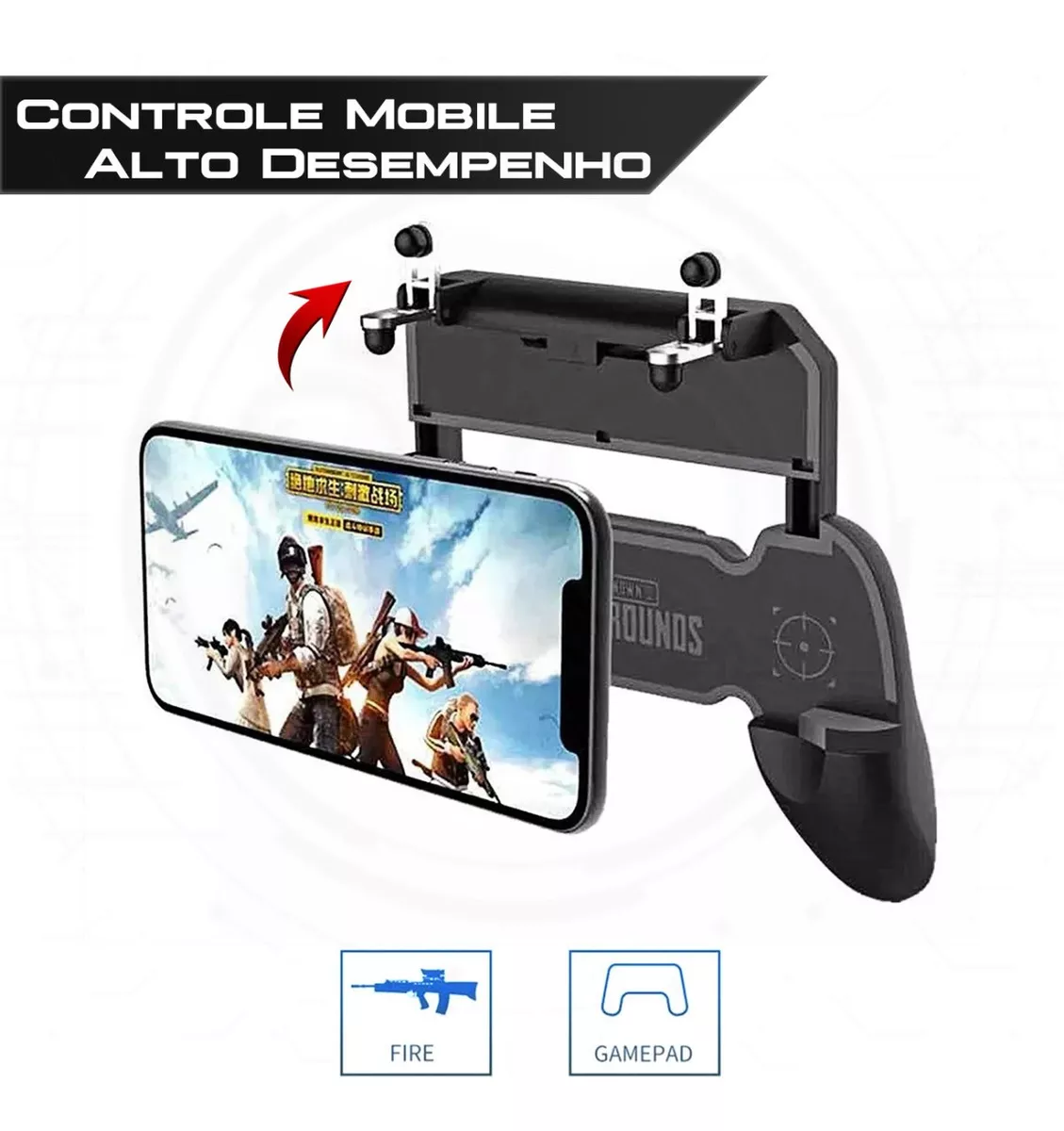 Kit 1 Gamepad Controle Suporte + 1 Par Gatilhos R1 L1 Celular Jogo Joystick  Jogo de Tiro Call Of Duty Pubg Free Fire