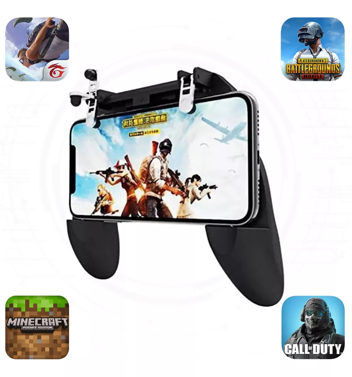 Kit 1 Gamepad Controle Suporte + 1 Par Gatilhos R1 L1 Celular Jogo Joystick  Jogo de Tiro Call Of Duty Pubg Free Fire