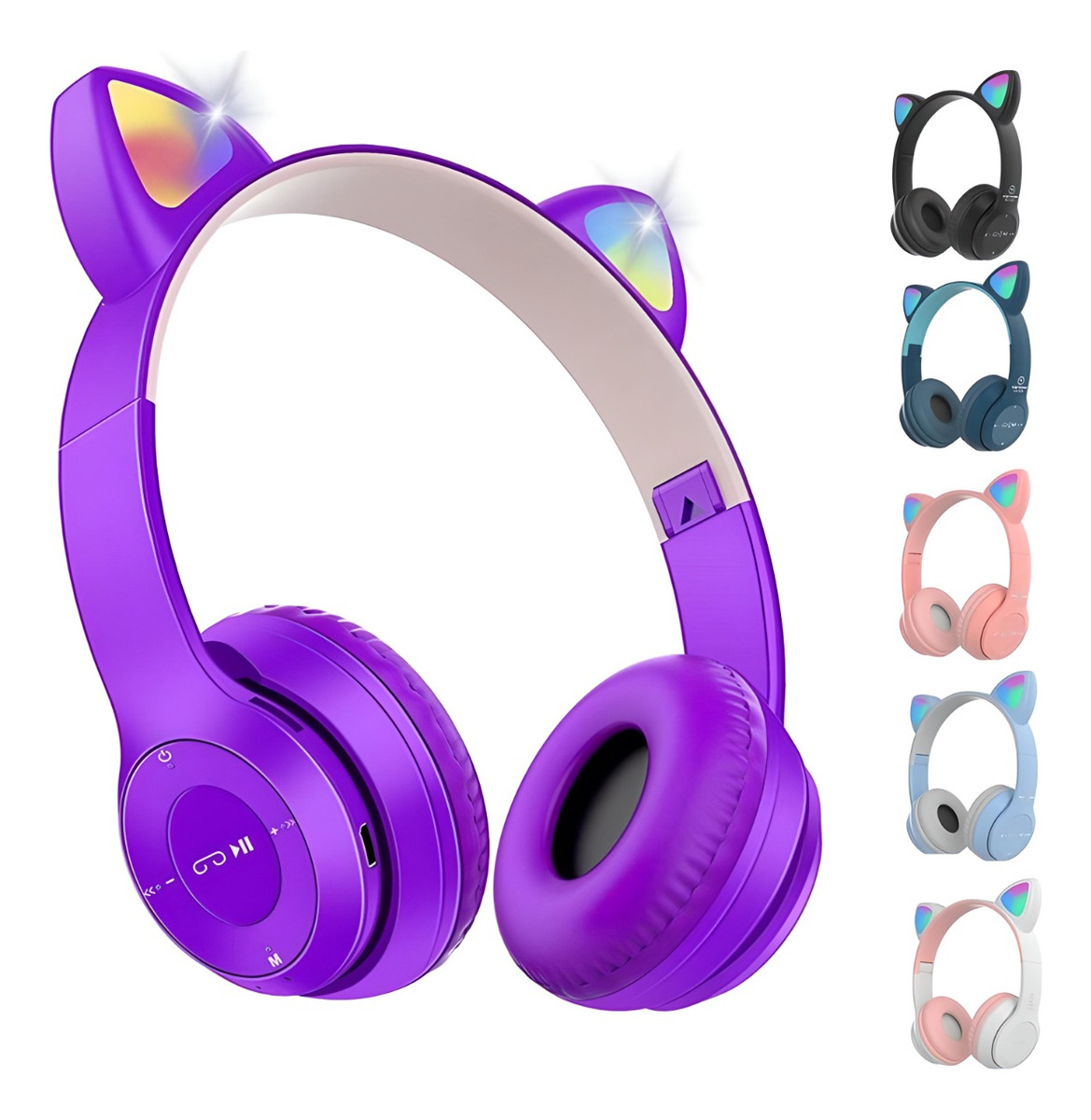 Fone Orelha de Gato Headphone Bluetooth Sem fio Led Tiara Azul Cód