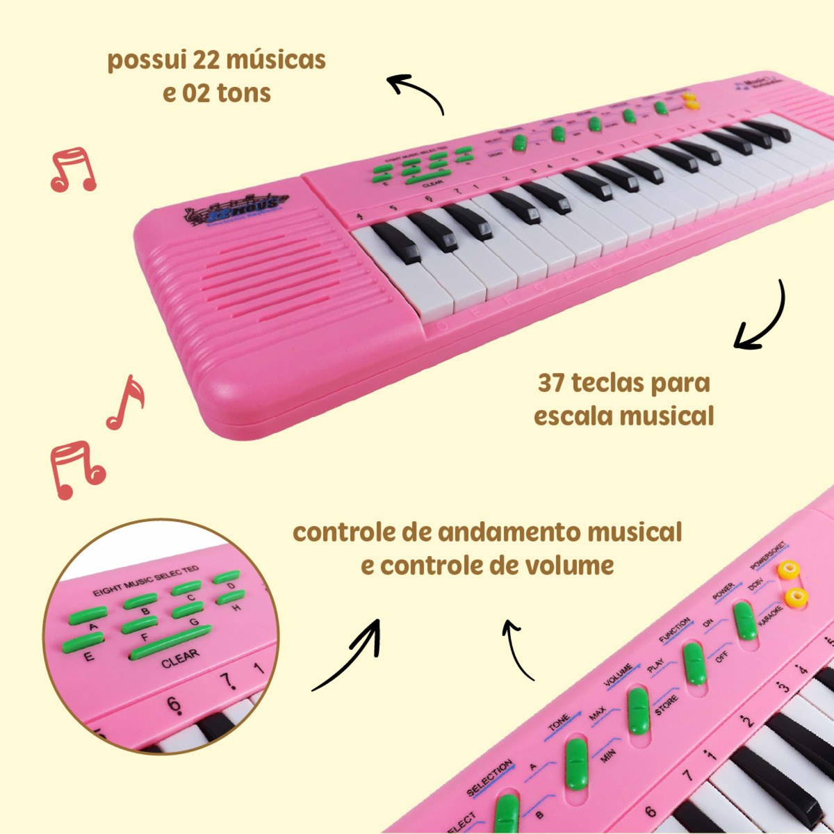 Teclado Infantil eletrônico Musical Feminino Rosa para criança